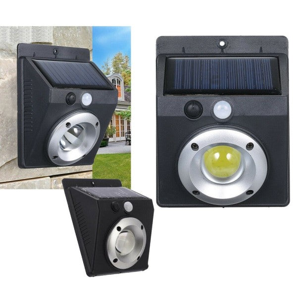 Faretto luce led cob pannello solare ricaricabile sensore di movimento pir