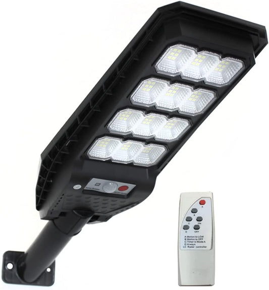 Lampione Solare LED Esterno 200W con Palo, Sensore di Movimento e Telecomando - 144 LED, IP65 Impermeabile