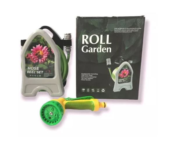 Kit di Giardinaggio con Tubo Rinforzato e Pistola di Irrigazione – 10m con Carrello di Stoccaggio
