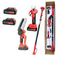 Kit potatura a batterie forbice cesoie con 2 batterie e motosega 6" con asta telescopica