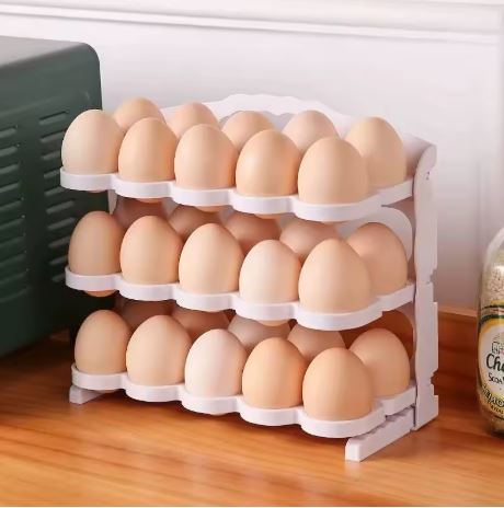 Organizzatore Pieghevole per Uova a 3 Livelli – Capacità Fino a 60 Uova, Contenitore da Frigorifero, Vassoio per Uova a Strati, Design a Doppia Apertura